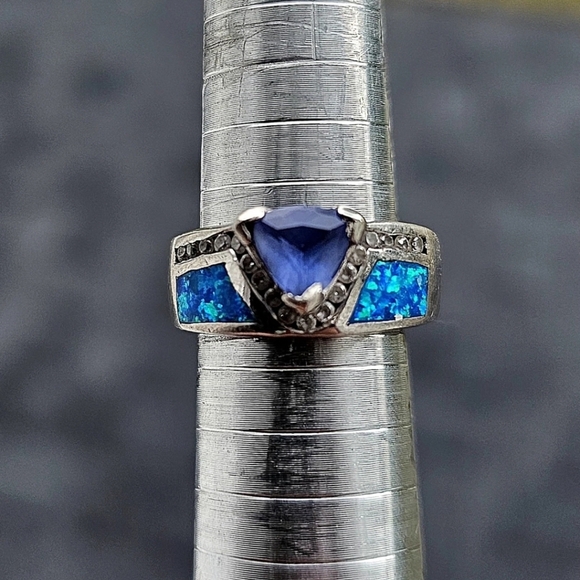 Jewelry - Blue Fire Opal Crystal Ring Handmade 925 Sterling Silver Size 7 3/4